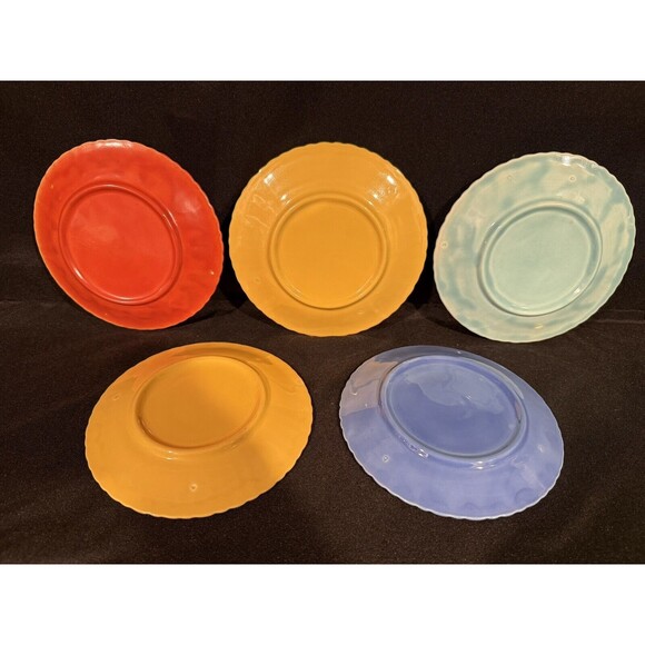 Set Of 5 Vintage Stangl 6” Bread Plates Lines Blue, Light Blue, Orange, Yellow - Picture 7 of 10